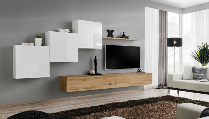 Obývací pokoj TV stojan 3x nástěnná skříňka regál na zeď luxusní design sideboard stěnová jednotka.