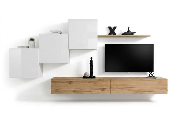 Obývací pokoj TV stojan 3x nástěnná skříňka regál na zeď luxusní design sideboard stěnová jednotka.