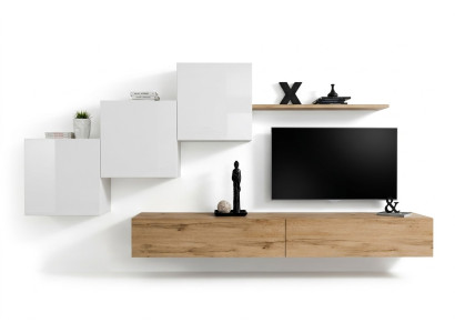 Obývací pokoj TV stojan 3x nástěnná skříňka regál na zeď luxusní design sideboard stěnová jednotka.