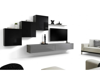 Wohnzimmer Set Wandregal TV-Ständer Grau Wohnwand Luxus Schrank Design 6tlg.Neu