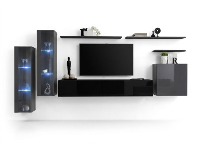 Designer Schwarz Wohnwand Sideboard Wandschrank TV-Ständer Luxus Garnitur