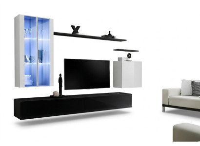 Obývací pokoj Černý TV stojan Designér Kompletní set Stěnná police Moderní Nový Nábytek