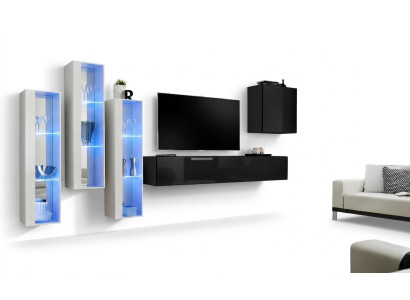 Schwarz TV Ständer Wohnwand Set 5tlg Wandschrank Holzmöbel Designer Neu