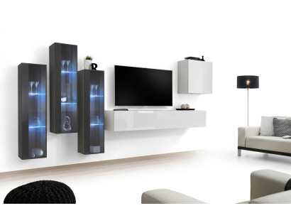 Nábytek do obývacího pokoje - sada skříní, designové sideboard, polička na stěnu, visací vitrína.