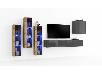Luxus Wohnwand Grau Hochglanz TV Ständer Designer Sideboard Wohnzimmer Set
