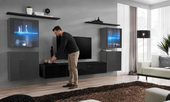 Moderní stěnná skříň Obývací pokoj Police na zeď Konferenční stolek TV stojan Designérská sada 7 kusů