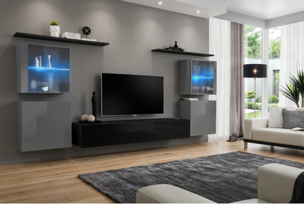 Moderní stěnná skříň Obývací pokoj Police na zeď Konferenční stolek TV stojan Designérská sada 7 kusů