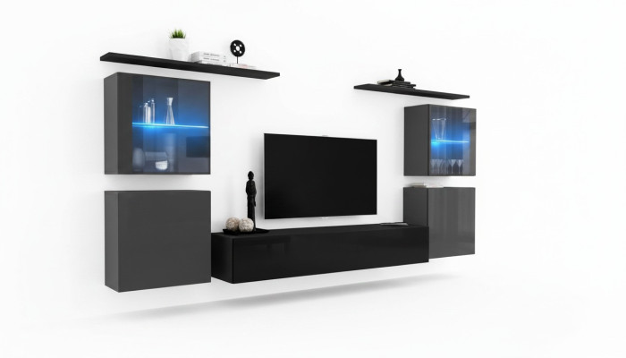 Moderní stěnná skříň Obývací pokoj Police na zeď Konferenční stolek TV stojan Designérská sada 7 kusů