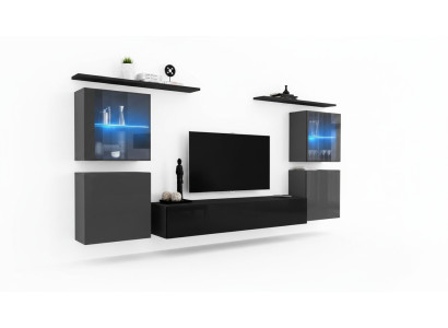 Moderní stěnná skříň Obývací pokoj Police na zeď Konferenční stolek TV stojan Designérská sada 7 kusů