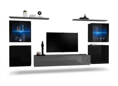 Obývací pokoj nábytek Set 7 kusů Designér Luxus Šedý Komoda Obývací stěna Nový