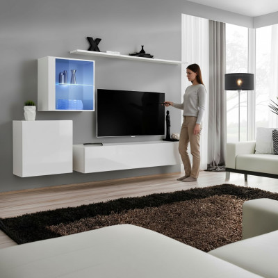 Komplett Set Wohnwand TV-Ständer Hochglanz Luxus Sideboard Weiß Neu Designer