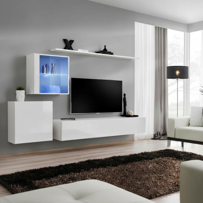 Komplett Set Wohnwand TV-Ständer Hochglanz Luxus Sideboard Weiß Neu Designer