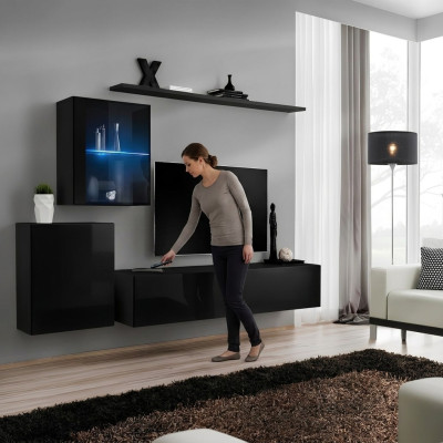 Luxus Schwarz Wohnwand 2x Wandschrank Wohnmöbel Wohnzimmermöbel