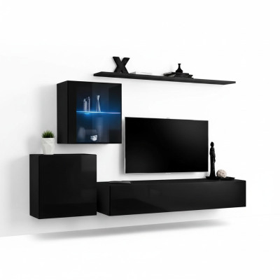 Luxus Schwarz Wohnwand 2x Wandschrank Wohnmöbel Wohnzimmermöbel