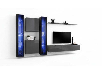 Obývací pokoj nábytek 2x šatní skříň šedá moderní sideboard vybavení visící vitrína