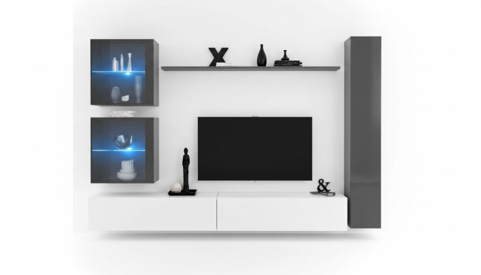 Návrhářská stěna Moderní TV stojan Židle Šedé zařízení Jídelní deska