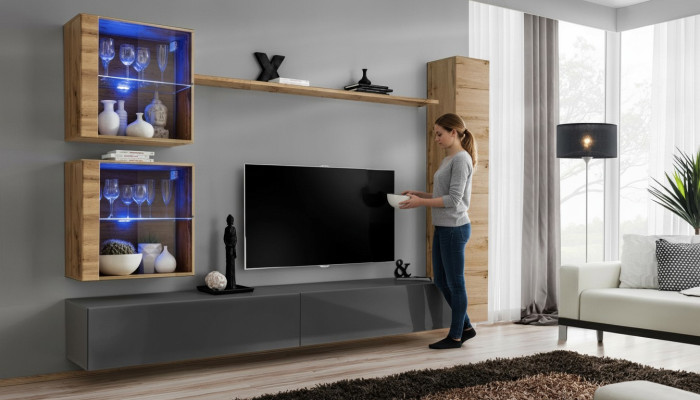 Braun Luxus Wohnzimmer Wohnwand Möbel 3x Wandschrank TV-Ständer Einrichtung