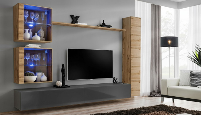 Braun Luxus Wohnzimmer Wohnwand Möbel 3x Wandschrank TV-Ständer Einrichtung