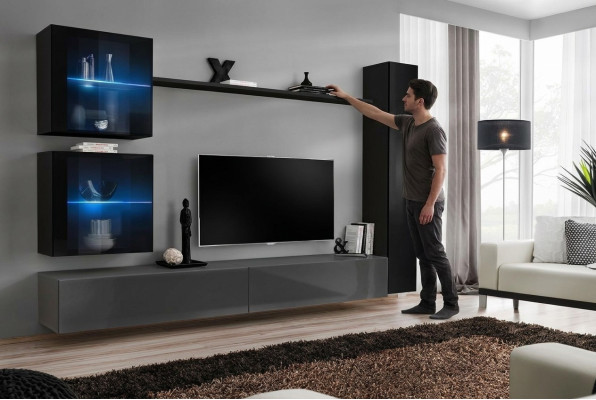 Černá stěnná skříň Designer Wohnwand Luxus Wohnzimmermöbel Wand Regal