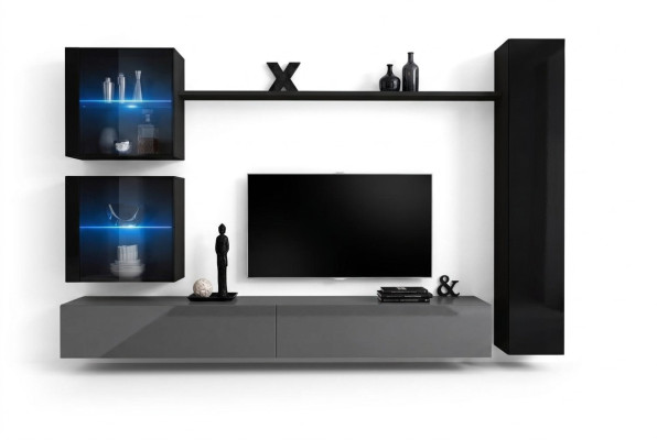Černá stěnná skříň Designer Wohnwand Luxus Wohnzimmermöbel Wand Regal