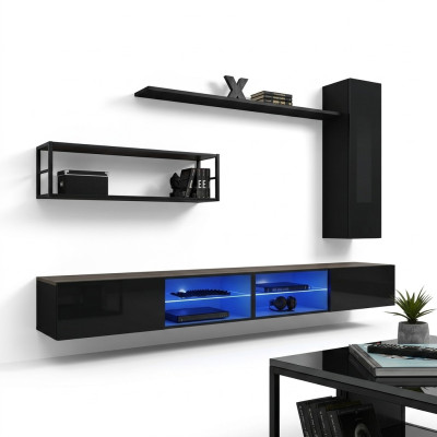 Wohnwand Schwarz Wohnzimmermöbel Wandschrank Wand Regale Luxus Set Neu