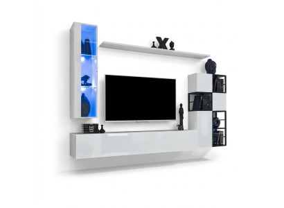 Nástěnná skříň Bílý Obývací pokoj Designový TV Stojan Kompletní 9-dílný Dřevěný nábytek Poličky
