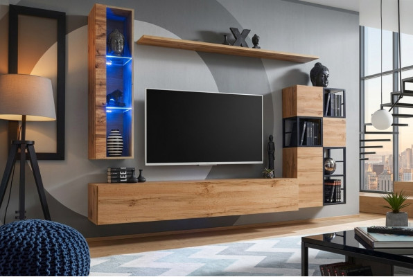Holzmöbel Braun Design Wohnwand TV Ständer Einrichtung Wohnzimmermöbel Garnitur