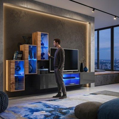 Komplett Designer Modern Wohnwand Wand Regale TV-Ständer 3x Wandschrank