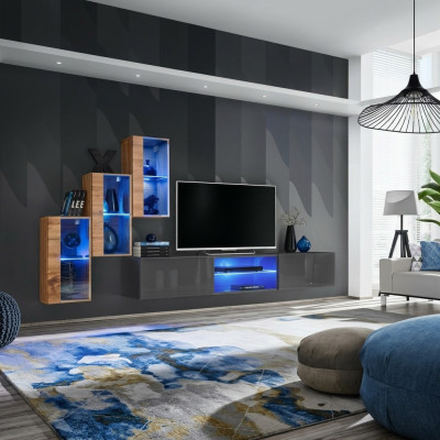 Komplett Designer Modern Wohnwand Wand Regale TV-Ständer 3x Wandschrank