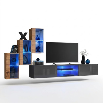 Komplett Designer Modern Wohnwand Wand Regale TV-Ständer 3x Wandschrank