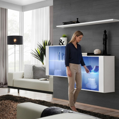 Obývací stěna Nový Moderní Nábytek Skříň Regál Bílý Nábytek Kompletní Obývací pokoj