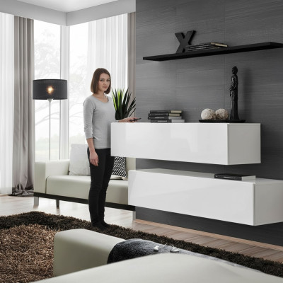 Modern Garnitur Wohnwand Wand Regal Wandschrank Weiß Luxus Einrichtung Designer