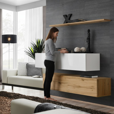 Návrhář nábytku Braun 2x skříň na zeď Nábytek z luxusního dřeva Set obývacího pokoje.
