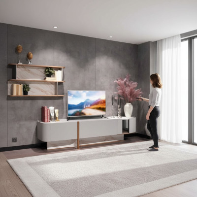 Wohnzimmer Set Luxus Wohnwand TV-Ständer Sideboard Neu Wandregal