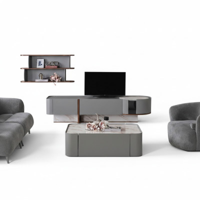 Nábytek ze dřeva pro obývací pokoj, luxusní souprava stěn pro TV s designovými policemi.