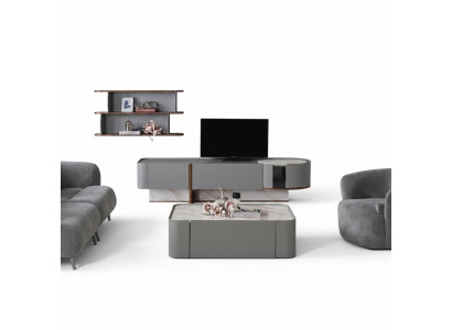 Nábytek ze dřeva pro obývací pokoj, luxusní souprava stěn pro TV s designovými policemi.