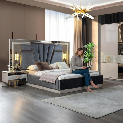Schlafzimmer Set Bett mit 2x Nachttische Komplett luxus Einrichtung Moderne