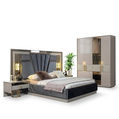 Schlafzimmer Set Bett mit 2x Nachttische Komplett luxus Einrichtung Moderne