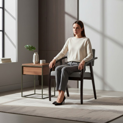 Židle s loketní opěrkou potahovanými sedákem jídelní místnost dřevo design luxusní styl nový.