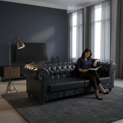 Moderní pohovka Chestefield Sofa Couch Trojsedák Luxusní Oblečené nábytkové sady Návrháři.