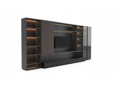 Moderne Wohnwand Wohnzimmer Schrankwand Modern braun Holz Schrank