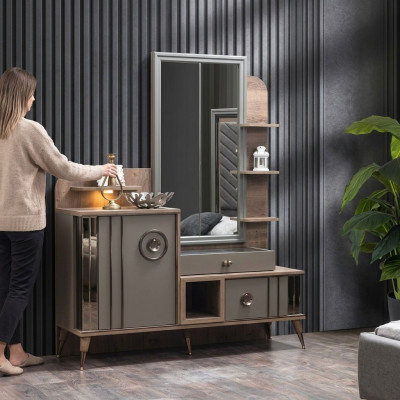 Design Toaletní stůl se zrcadlem Luxus Ložnice Nábytek 2 kusy. Nový