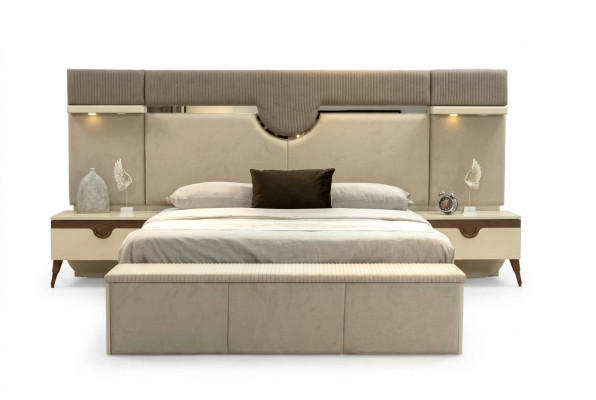Set 3tlg. Schlafzimmer Garnitur Bett 2x Nachttisch Stil Stilvoll Möbel Betten