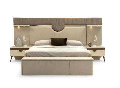 Set 3tlg. Schlafzimmer Garnitur Bett 2x Nachttisch Stil Stilvoll Möbel Betten