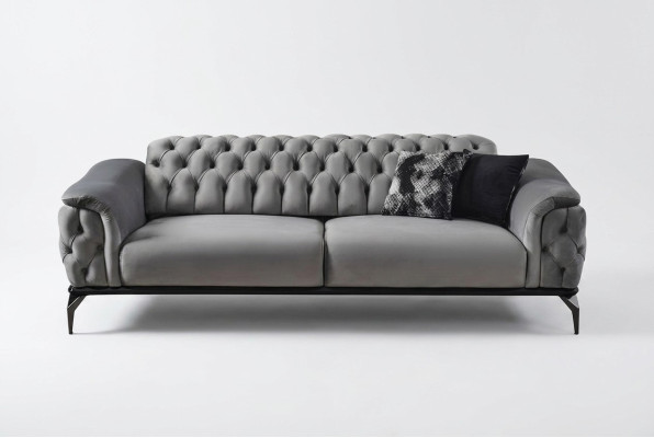 Designer Sofa 3 Sitzer Chesterfield Couch Polster Sofas Design Grau Sitzpolster