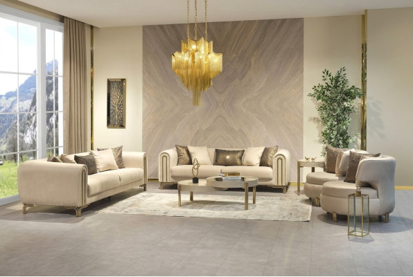 Sofa sestava 3+3+1 sedadel potahovaná setem čalouněných sedaček designová pohovka nová 4 dílná látková