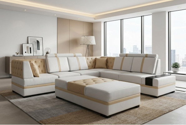 Designer Sofa Luxus Ecksofa mit Hocker Polster Garnitur Wohnzimmer L-Form