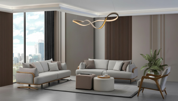 Möbel Wohnzimmer Helles Farbe Set 2x 3-Sitzer Sofas und Sessel 3tlg.