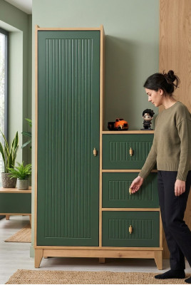Elegant zelená skříň na oblečení pro dětský pokoj Dřevěné nábytek Novinka