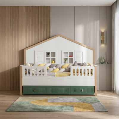 Bettrahmen Kinderbett 200 cm Bett Kinderzimmer Bettgestelle Helles Holz